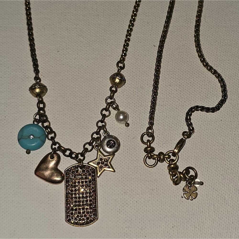 Lucky brand Gold Charm Necklace with Turquoise and‎ Pearl Accents